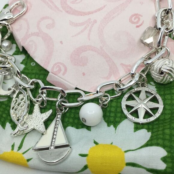 NWT Brighton SHIP TO SHORE Silver Tone Charm Bracelet with dust bag - Picture 3 of 13